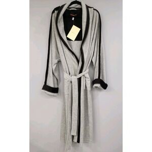 NEW Size XL / XXL - Stan Herman Black Grey‎ Plush Cozy Cuddler Wrap Robe Spa QVC